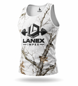 Custom Men's White Woodland Camo Gym Tank Top Sublimation Fitness Stringer Vest Bodybuilding Sleeveless Workout Sports Apparel - Product Image 1
