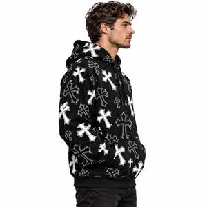 Sweat-shirt à capuche décontracté pour homme avec imprimé croix gothique, manches longues et cordon de serrage - Product Image 3