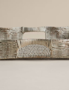 Rectangular Rattan Serving Tray Wavy Edge Woven Tray Decorative Serving Tray Rustic <b>Table</b> Display Ideal For Home <b>Kitchen</b> Decor - Product Image 5
