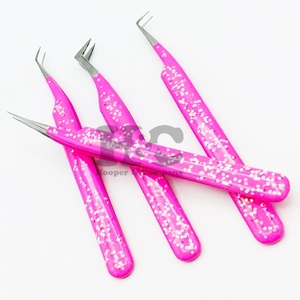 New Glitter Lash Tweezers <b>Mink</b> Lash Tweezers Stainless Steel Pink Tweezers With Free logo Packing Fiber tip Low Moq - Product Image 6