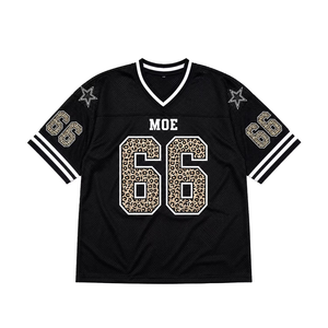 เสื้อเจอร์ซีย์อเมริกันฟุตบอลลายเสือดาวสีดำแบบตาข่ายรุ่นล่าสุด ทรงโอเวอร์ไซส์ แบบยูนิเซ็กส์ ไหล่ตก ระบายอากาศได้ดี เหมาะสำหรับฤดูร้อน - Product Image 3