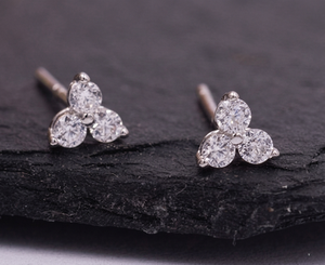 <b>Solid</b> 925 Sterling <b>Silver</b> Minimalist Very Tiny Three Dot Trio Stud <b>Earrings</b> with Sparkly CZ Crystals Stacking Jewelry For Women - Product Image 1