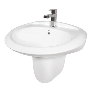 Fabricant indien vendant des articles sanitaires en céramique blanche de la plus haute qualité, lavabo demi-piedestal élégant pour lavage des mains, en vente - Product Image 1
