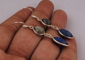 Natural Lapis Lazuli and Labradorite <b>Earrings</b> 925 <b>Sterling</b> <b>Silver</b> Jewelry Mixed Gemstone <b>Dangle</b> <b>Earrings</b> Royal Blue & Blue Flash - Product Image 2