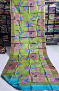 Sari de Seda Verde con Estampado Digital y Diseño Floral para Mujer, Ropa Tradicional para Bodas, Estilo India-Pakistán - Product Image 4