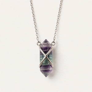 Collier pendentif en cristal de fluorite arc-en-ciel naturel, 25 mm, laiton, argent, or, or rose, plaqué rhodium, bijoux personnalisés, cadeau - Product Image 1