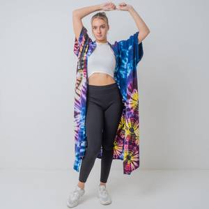 Kimono long en tissu rayonne tie-dye, style bohème, pour femme, idéal pour la plage, les vacances d'été, comme cache-maillot ou tenue de resort sexy, disponible en grandes tailles - Product Image 5