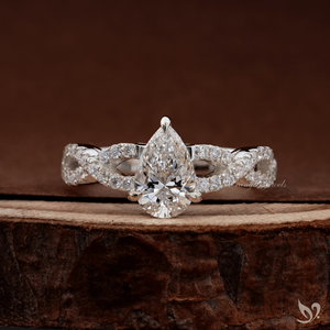 1CT Pear Shape Lab Grown Diamond Engagement <b>Ring</b> IGI Certified <b>Split</b> Pave Twist Band 10K White Gold - Product Image 1