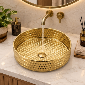 Luxury Geometric Textured Brass <b>Sink</b> Round Gold Countertop Wash Basin Diamond Pattern <b>Bathroom</b> Vessel <b>Bowl</b> Hotel Villa Decor - Product Image 4