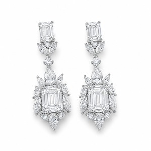 White Gold <b>Emerald</b> Cut Diamond Chandelier <b>Earrings</b> Luxury Flower Design Women's Wedding Jewelry Claw Setting - Product Image 1