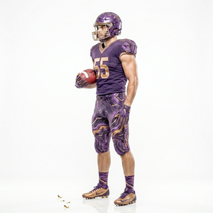 Uniforme de Fútbol Americano Morado Brillante con Detalles Dorados, Uniforme de Fútbol Americano de Primera Calidad con Servicios OEM a Precio de Mayoreo - Product Image 3