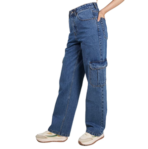 Jeans de Mujer Azul Oscuro Lavado, Corte Holgado Estilo Boyfriend, Mezclilla de Algodón, Pierna Recta, Estilo Casual Skater - Product Image 4