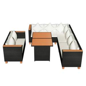 Juego de 5 Muebles de Patio de Ratán Sintético Negro y Blanco Crema, Elegante Colección de Comedor para Exteriores - Product Image 2