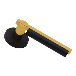 Ensemble de poignées de porte à mortaise bicolores en laiton moderne SS304, roseau rond noir mat, PVD or, or rose, noir brillant mat AB, serrure 140mm - Product Image 2