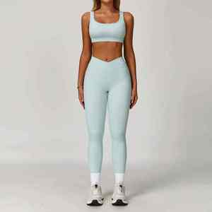 Ropa Deportiva para Mujer, Conjuntos de Yoga para Gimnasio, Fitness, Ejercicio, Ropa Deportiva Activa, Tallas Grandes, Acanalada, Sin Costuras, 2 Piezas, Transpirable, de Secado Rápido - Product Image 2