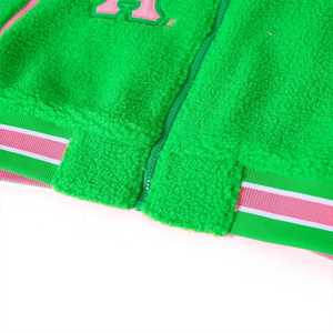 Blouson Bomber AKA Sherpa Vert Rose en Polaire avec Broderie Chenille Lettres Grecques pour Femme – Manteau d'Hiver de Qualité Supérieure avec Fermeture Éclair - Product Image 4