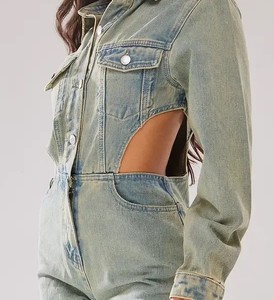 Ladies Long Sleeve Denim Jumpsuit Classic Jean One Piece Fashion Outfit Wholesale Supplier Factory <b>Playsuit</b> Overalls Trousers - Product Image 6