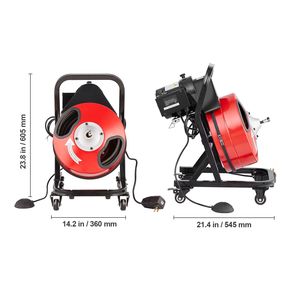 Macchina per la pulizia di scarichi con spirale a serpente da 50FT x 1/2 pollice a alimentazione manuale e ruote - Product Image 4