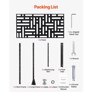 Schermo per la privacy da esterno 119,4 cm L x 193,5 cm A, divisorio autoportante a 3 pannelli, schermo decorativo da giardino in metallo tagliato al laser - Product Image 6
