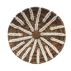 Natural Banana Bark <b>Macrame</b> Wall Basket Natural Color Starburst Radial Sun Shallow Tray Pure <b>Art</b> Setup Room Decor Boho Removable - Product Image 1