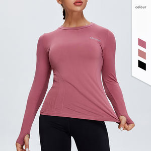 Ropa Deportiva para Mujer, Camiseta de Yoga sin Costuras de Color Sólido, Manga Larga, Top Corto para Entrenamiento, Secado Rápido, Transpirable, Conjuntos de Yoga - Product Image 1