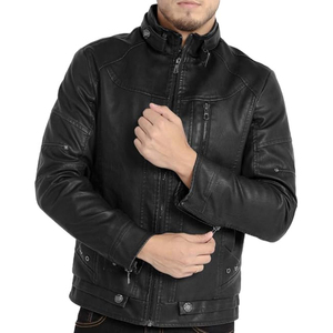 Blouson de motard slim en cuir de vachette véritable pour homme, imperméable, coupe-vent, à capuche, style urbain, collection hiver - Product Image 3