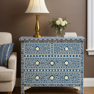 Cajón con Incrustaciones de Hueso de ILAHI, Diseño Moderno con Detalles de Ágata, Mueble Portátil para el Hogar - Product Image 1