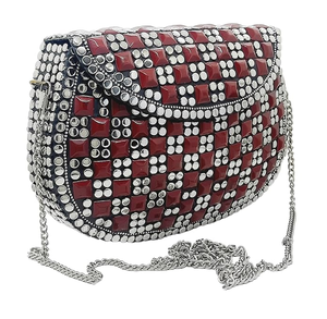 FAIZA CRAFT <b>Silver</b>-Plated Metal White Mosaic Fashion Clutch <b>Bag</b> Women <b>Evening</b> Party Wedding Designer Luxury Hard Case Statement - Product Image 1
