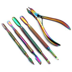 5 in 1 Stainless Steel Nail <b>Kit</b> with Rainbow Finish Portable <b>Manicure</b> Tools Set for Adults in Black Carry Bag - Product Image 5