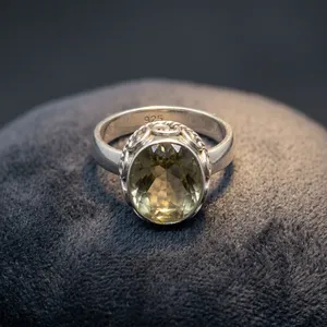 Bohemia 925 Silver Cocktail Ring With Yellow Lemon Quartz Setting Unisex Everyday Wear Jewelry - Product Image 5