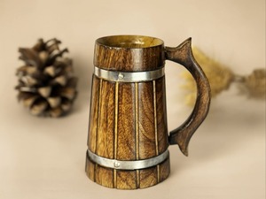 Custom Wooden Beer <b>Mug</b> Polished Stainless Steel Trending Design Natural Wooden Style Handgrip Party Office Cup with Gift <b>Box</b> - Product Image 3