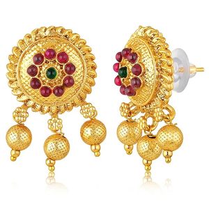 Conjunto de Collar Largo y Pendientes de Latón Chapado en Oro Indio, Joyería Étnica para Mujer, Diseño de Flor con Circones, Rani Haar - Product Image 3