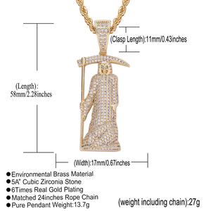 Iced Out Grim Reaper Pendant Moissanite Diamond 925 Silver Gold Finish Hip Hop Necklace - Product Image 6