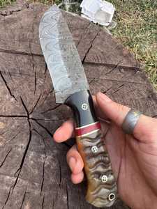 Drop Point Hunting <b>Knife</b> Damascus Steel Blade 0.6mm Thickness <b>Bone</b> <b>Handle</b> Outdoor Tool - Product Image 3