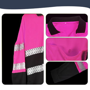 Chemise de travail haute visibilité à manches longues pour hommes, vêtements de travail réfléchissants, rose fluo, haut de travail de construction haute visibilité avec bandes - Product Image 4