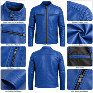 Veste en cuir pour homme avec surface lisse, col classique, fermeture éclair robuste, doublure douce et poches sécurisées, conçue pour les journées fraîches - Product Image 5
