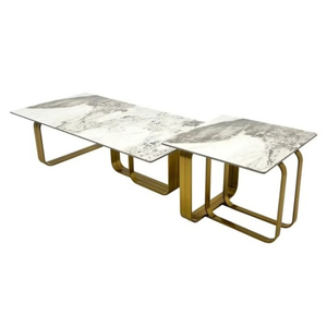Modern Eco-Friendly <b>Marble</b> Top <b>Coffee</b> <b>Table</b> <b>Set</b> with Steel Frame Convertible Nesting Design Living Room Furniture - Product Image 2