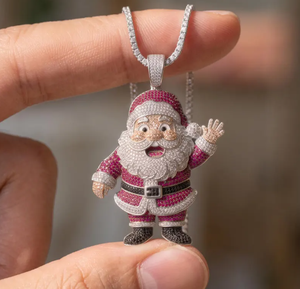 Colgante de Moissanita de Santa Claus para Navidad, Figura Dorada con Micro Pavé Rojo, Blanco y Negro, Collar de Joyería, Regalo - Product Image 3