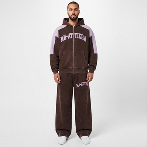 Ensemble survêtement homme marron : sweat à capuche zippé et pantalon large avec empiècements contrastants – Style streetwear deux pièces - Product Image 3