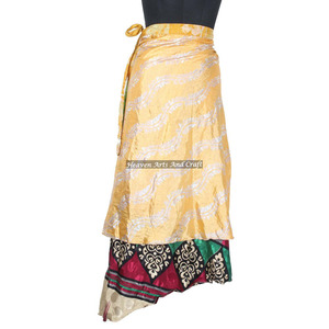 New Double Layer Magic Desi Sari Silk Wrap <b>Skirts</b> Women Wear Vintage Silk Sari Long Length Wrap Around <b>Skirt</b> 2 Layer Saree <b>Boho</b> - Product Image 6