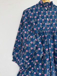 Women's Pink Blue Floral Mini <b>Dress</b> Button Front Pure Cotton Summer Wear Beach Holiday Ladies Outfit Women <b>Dress</b> Manufacturer - Product Image 2