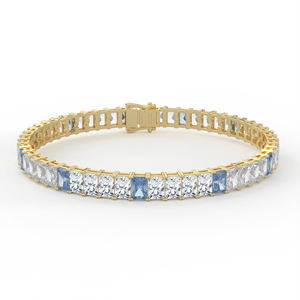 Pulsera de tenis de lujo con diamantes de zafiro y gemas de corte esmeralda, oro de 14K y 18K, joyería fina, regalo de aniversario de bodas para mujer - Product Image 1