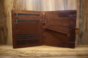 Cowhide Tooled Leather Portfolio Organizer Portfolio A4 Customized Leather <b>Document</b> Portfolio File - Product Image 4