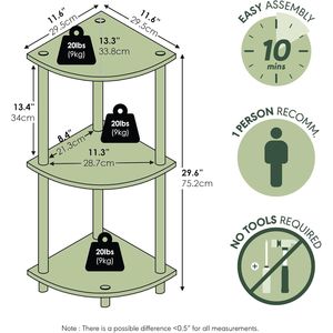 3-Tier <b>Corner</b> Bookshelf Open Display <b>Storage</b> Shelves for Living Room and Home Office - Product Image 3