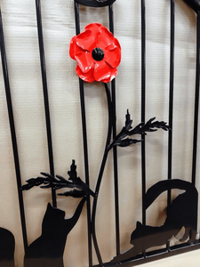 Wrought Iron Garden Gate Cat Rose Design Rustic Exterior Metal Entry Door Manual <b>Swing</b> Style Finished Surface - Product Image 3