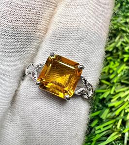 Natural <b>Citrine</b> Asscher Cut 925 Sterling Silver <b>Ring</b> Women's Vintage Gemstone Jewelry Fine <b>Rings</b> Prong Setting Geometric Style - Product Image 6