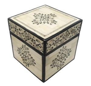 Square Shape Bone Inlay Jewelry <b>Box</b> with Embossed Floral Design Decorative Storage Organizer for Jewelry, Gifts, and Keepsakes - Product Image 3