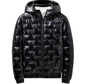 Stylish Metallic Glossy Puffer Jacket Nylon Hoodie Jacket Waterproof Breathable Hooded <b>Winter</b> Outdoor Activities Glossy Jackets - Product Image 1