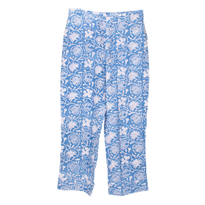 ชุดนอนผ้าฝ้ายทอลายดอกไม้สีฟ้าขาว ชุดลำลองเอวผูกเชือก ชุดนอนขายาว - Product Image 3