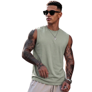 Men Green Sleeveless <b>Tank</b> <b>Top</b> Casual Muscle Shirt Neck Regular Fit Summer Gym Workout Sportswear 100% Cotton Comfortable - Product Image 1